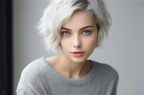 Premium Ai Image A Woman With Grey Hair And A Grey Sweater