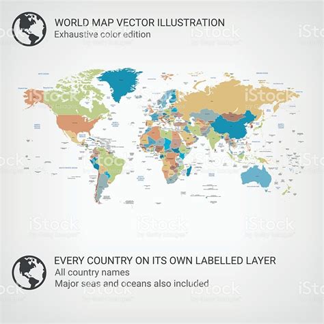 Color Vector Illustration World Map All Countries Included Every