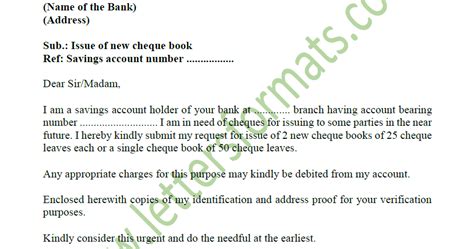 Request Letter to Bank for issuing New Cheque Book (Sample)
