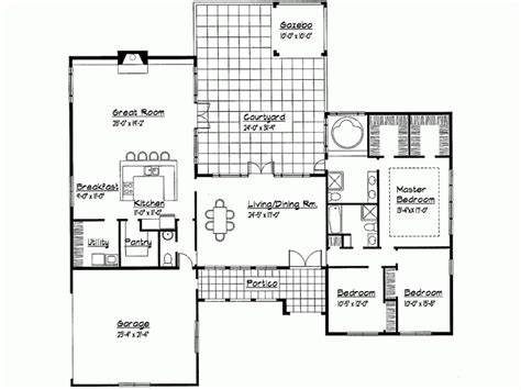 This pleasant home looks inward to an inviting flagstone courtyard with trees and plants. U-shaped Ranch with Courtyard U shaped Spanish House Plans ...