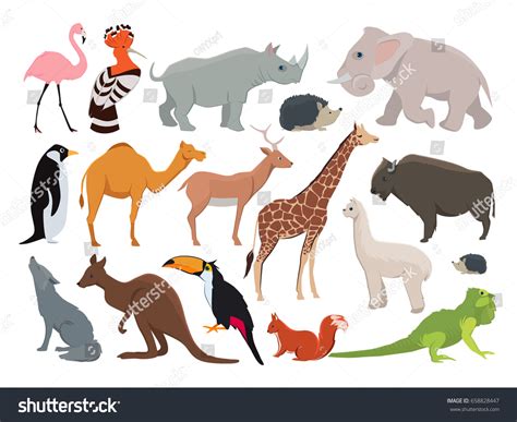 Cute Wild Animals Cartoon Style Vector Stock Vector Royalty Free