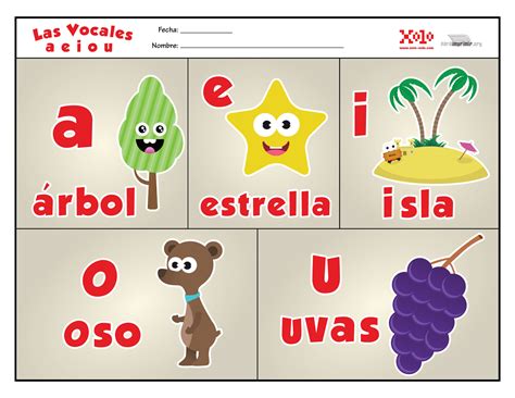 Vocales de colores para imprimir