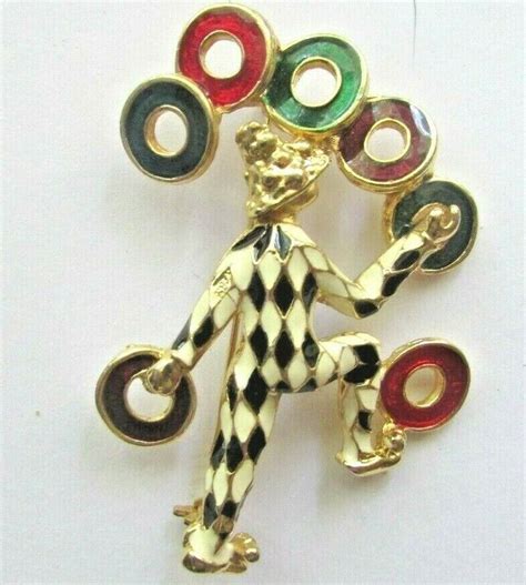 vintage fun bright enamel circus pin clown juggling 2… gem