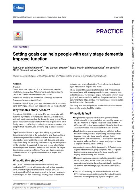Pdf Setting Goals Can Help People With Early Stage Dementia Improve