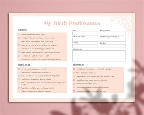 Instant Download Birth Plan Easy To Fill Birth Template Etsy