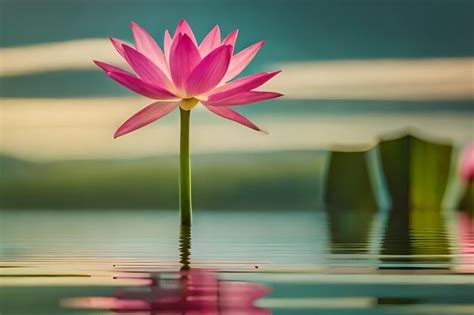 Premium Ai Image A Pink Lotus Flower Floating In The Water With The