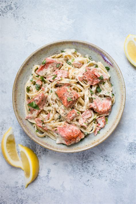 Dead easy to make and super tasty. Salmon Pasta with a Creamy Garlic Sauce • Salt & Lavender