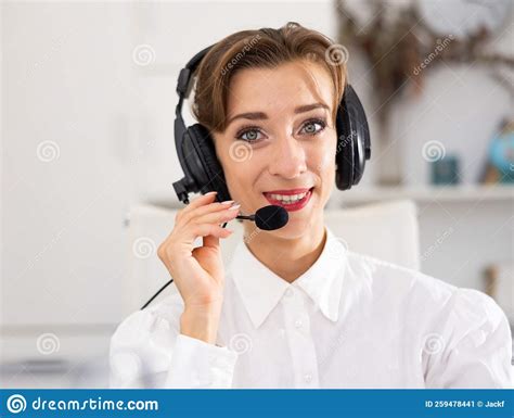 Call Center Operator Talking With Client And Smiling Stock Image Image Of European Working
