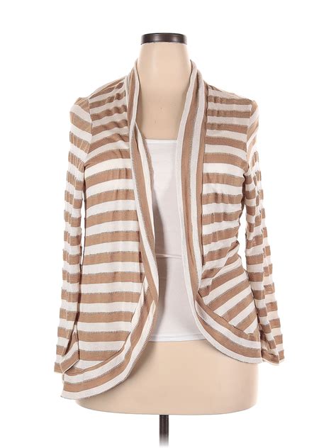 Coldwater Creek Stripes Tan Cardigan Size 2x Plus 70 Off Thredup