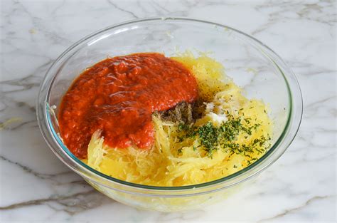 Cheesy Baked Spaghetti Squash With Marinara Sauce Once Upon A Chef