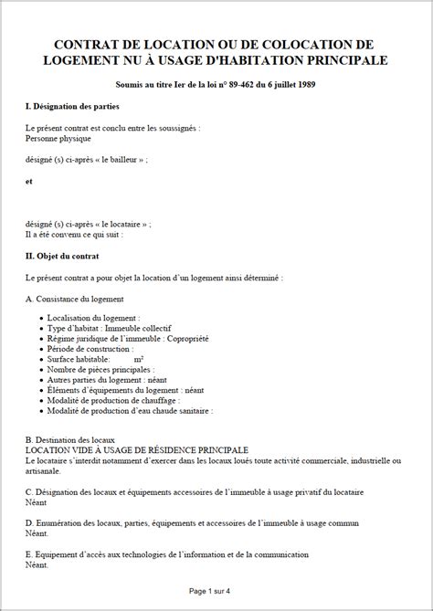 Modèle Contrat De Bail Meublé Modèle De Contrat De Location Non Meublé