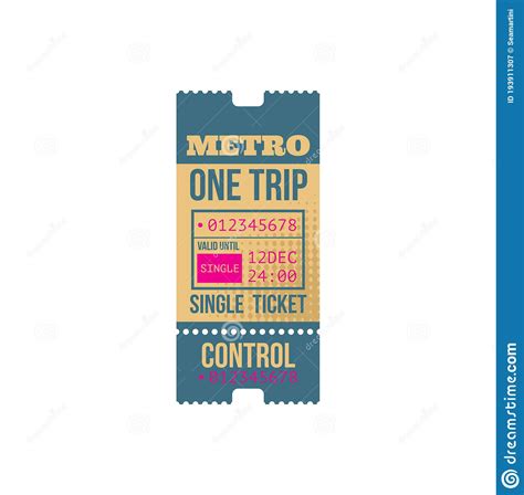 Subway Ticket Isolated Single Pass Admit One Stock Vector