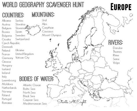Free printable world maps has printable maps of the world and several outline world maps. World Geography Scavenger Hunt: Europe ~ FREE Printable | World geography, Geography worksheets ...