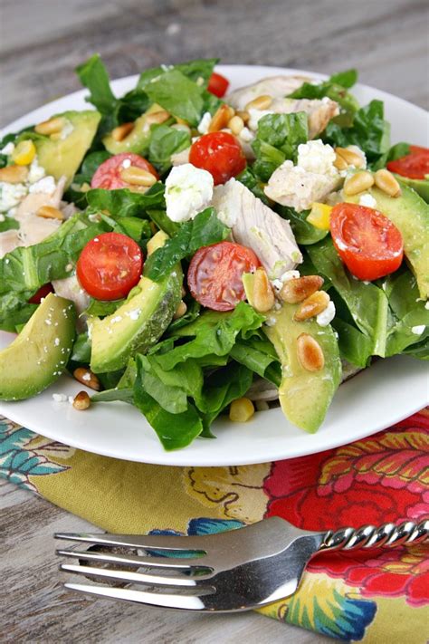 Healthy Food And Recipes Spinach Salad With Chicken Avocado And Feta