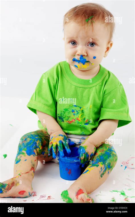 Funny Baby Painter On White Background Stock Photo Alamy