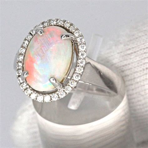 18ct White Gold Solid Opal And Diamonds Ring Allgem Jewellers