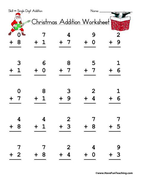 Christmas Single Digit Addition Worksheet Have Fun Teaching