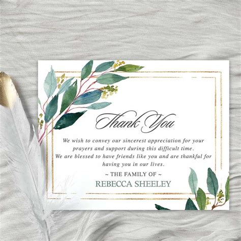Funeral Thank You Card Printable Thank You Card Template Card