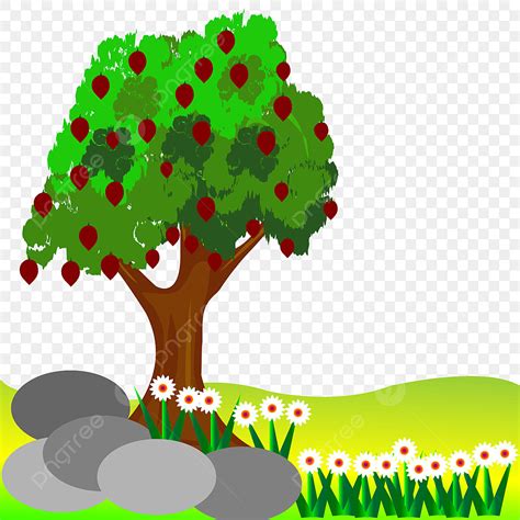 Gambar Desain Png Pohon Kartun Hijau Bunga Seni Pohon Dan Bunga