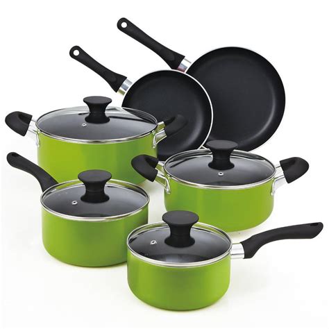 Green Cookware Set Nonstick Peralatan Lids Lapisan Keramik Sprial Bakeware