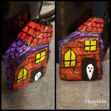 Haunted House Rock Painting Painted Rocks Crafty Painting