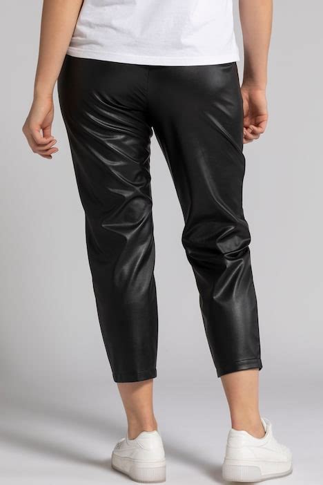 Leather Look Elastic Waist Pants Skinny Fit Pants