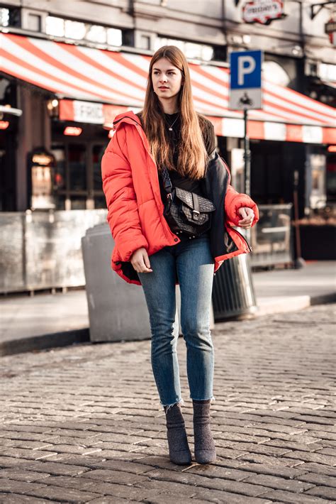 Oslo Runway Outfit A Casual Chic Way To Wear A Red Puffer Jacket