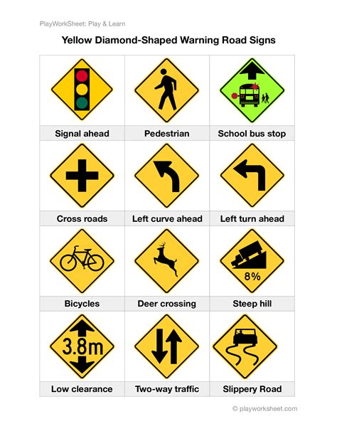 Yellow Diamond Shaped Warning Road Signs Free Printables For Kids