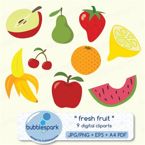 Fresh Fruit Digital Clip Art Summer Fruits By Bubblesparkstore