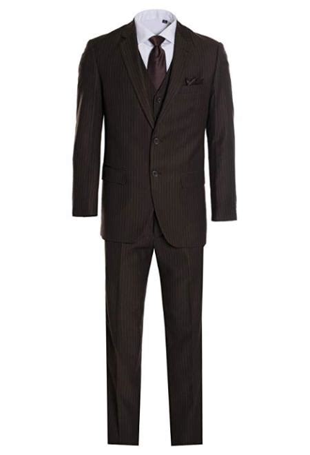 Brown Pinstripe 2 Button Vested Suit 3 Piece Suit For Men