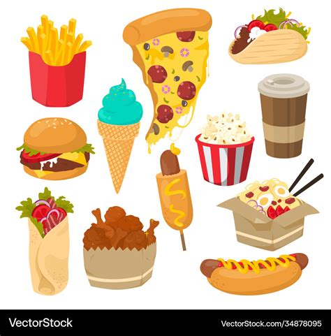 Fast Food Set Flat Isolated Royalty Free Vector Image