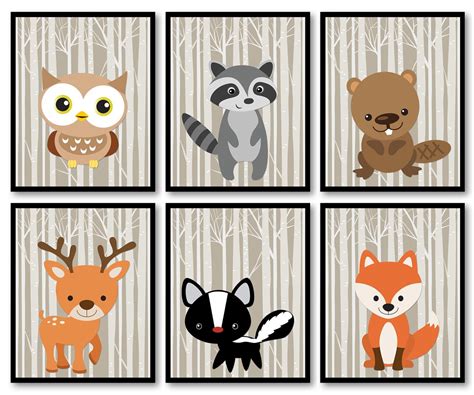 Woodland Animals Woodland Nursery Art Print Set Of 6 Owl
