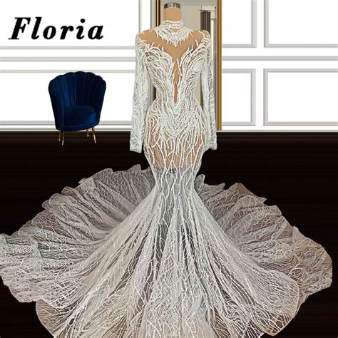 Elegant Illusion Mermaid Wedding Dresses 2020 Dubai Lace Long Train