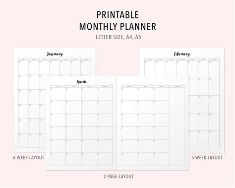 Printable Undated Monthly Calendar Digital Planner Calendars