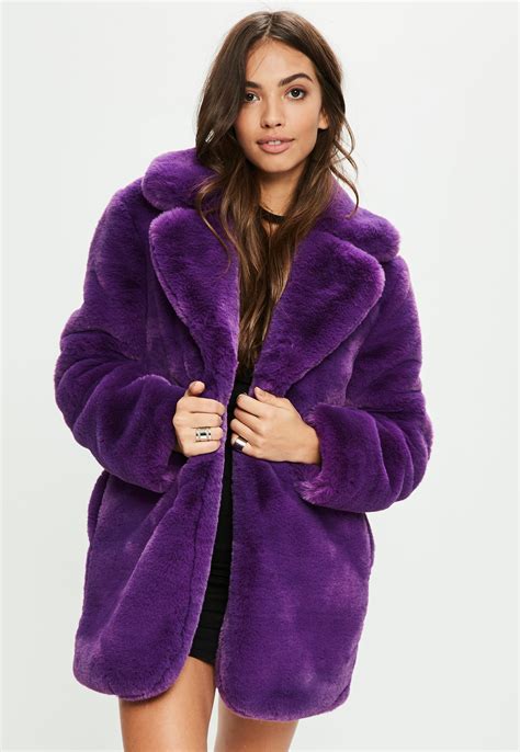 Lyst Missguided Purple Faux Fur Coat With Collar In Purple