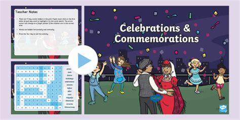 Celebrations And Commemorations Interactive Word Search