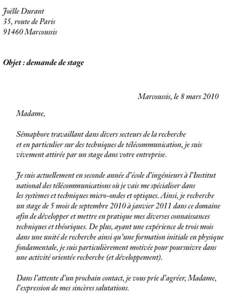 Cover Letter Example Exemple De Lettre De Motivation Pour Un Stage