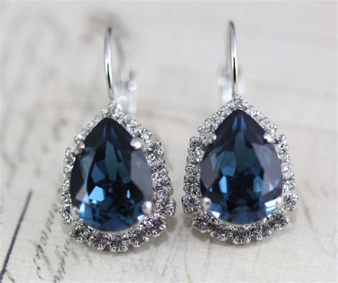 Navy Blue Earrings Crystal Earrings Dangle By Vintagestylebridal
