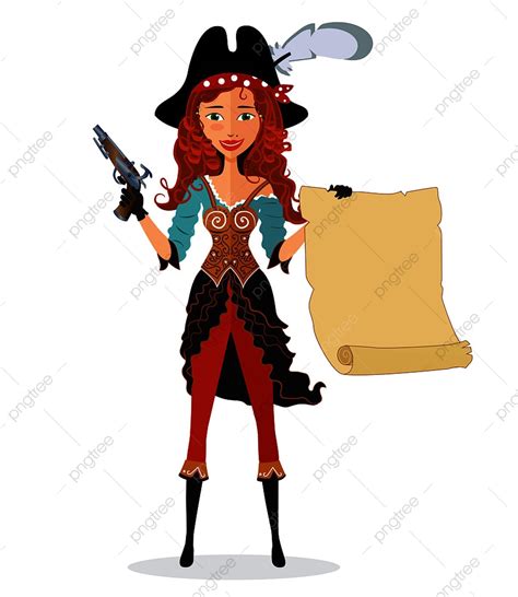 pirate scroll vector hd images cartoon pirate girl with powder gun and scroll isolated on a