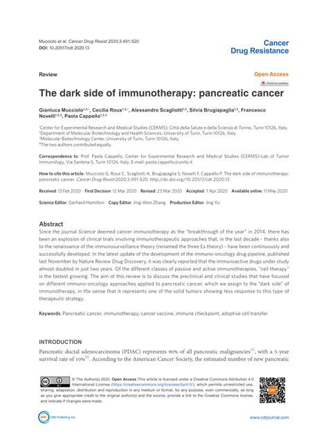 Pdf The Dark Side Of Immunotherapy Pancreatic Cancer