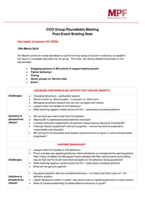 Event Briefing Note Templates At