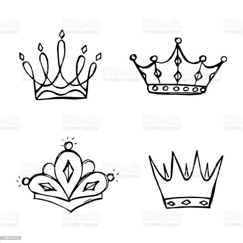 Hand Drawn Luxurious Royal Crowns In Doodle Or Sketch Style A Rough