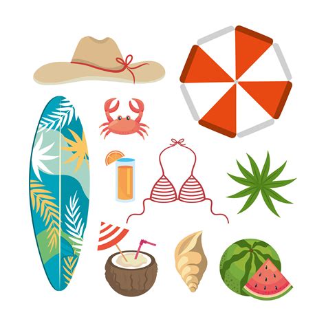 Set Of Summer Vacation Objects And Elements 671717 Vector Art At Vecteezy