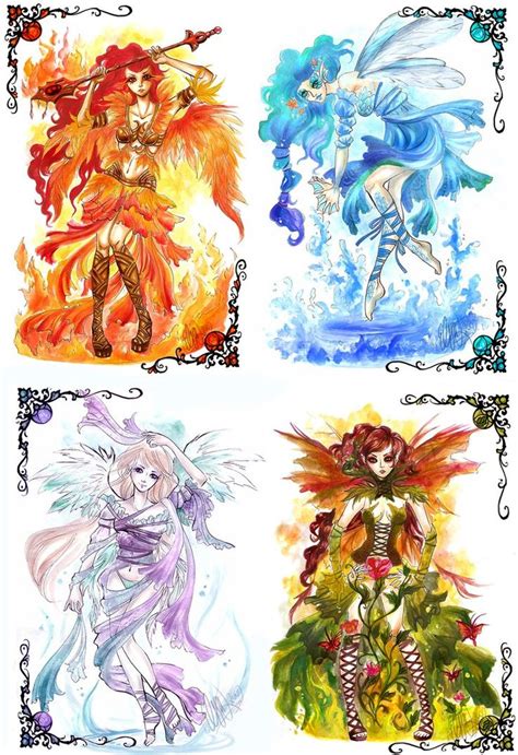 Elements Fire Water Air Earth Beautiful Fantasy Art Anime Art Girl