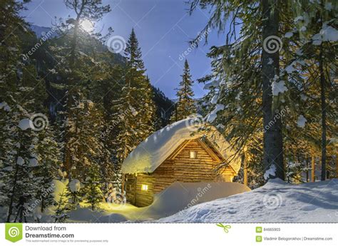 Fairy House In The Forest Moonlit Winter Night Stock Image