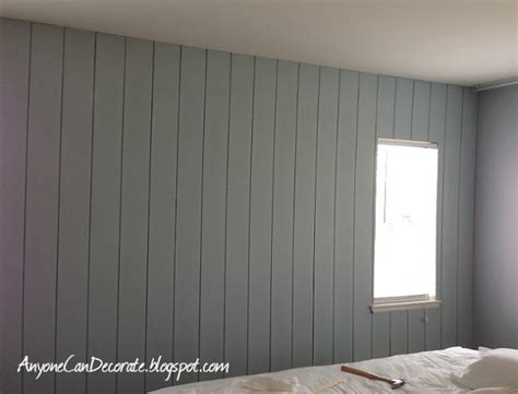 Save money by painting wood paneling with grooves. Anyone Can Decorate: DIY'd Wood Panel Wall - Master Makeover Progress Report