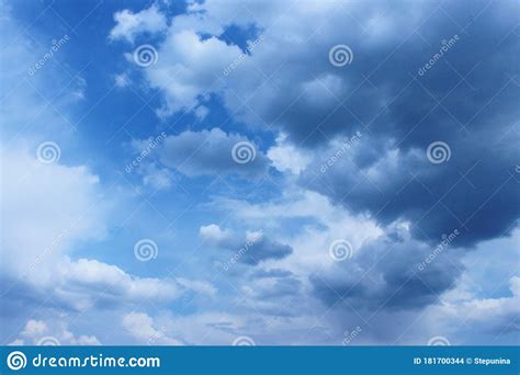 Blurry Image Of Blue Sky And White Clouds Horizontal Shot Of A