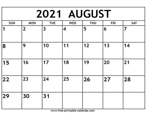 August 2021 Printable Calendars Best Calendar Example