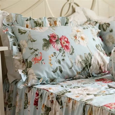 hot 2pcs pillow case pastoral beautiful flower print ruffle pillow cover bedding pillow cases