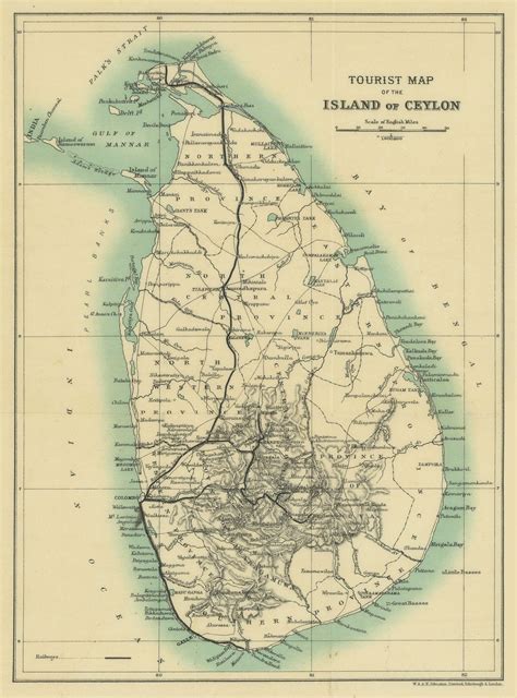 Tourist Map Of The Island Of Ceylon Sri Lanka British India Old